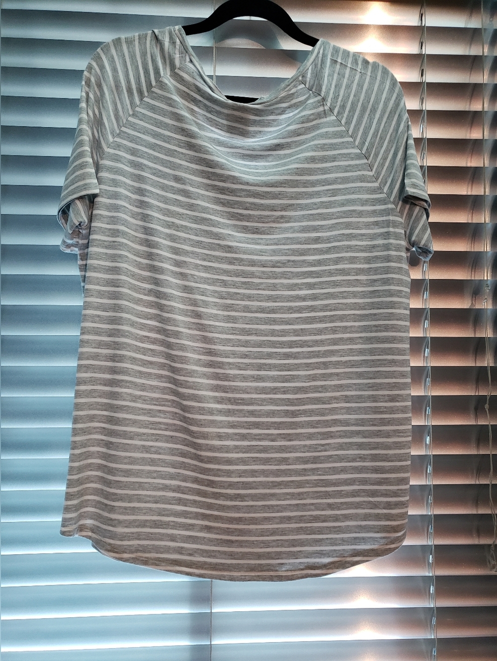 PINK Victoria's Secret Gray & White Striped V-Neck Jersey